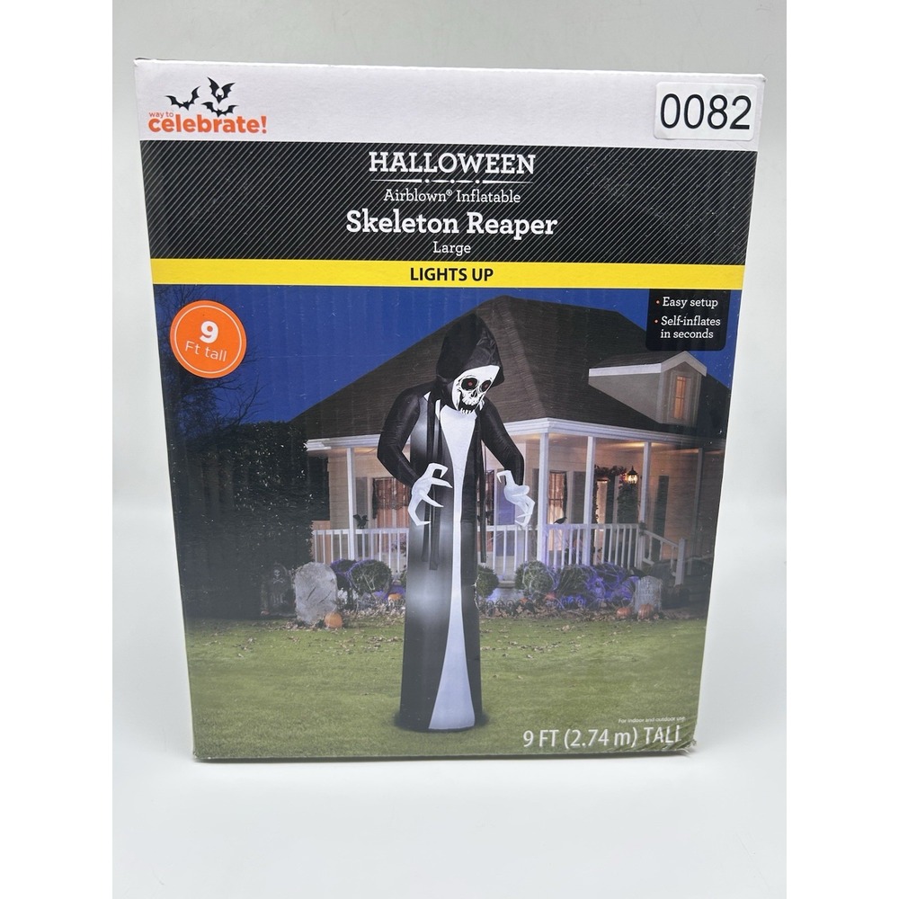 Gemmy Halloween 9 ft Large Skeleton Reaper Lighted Airblown Inflatable New
